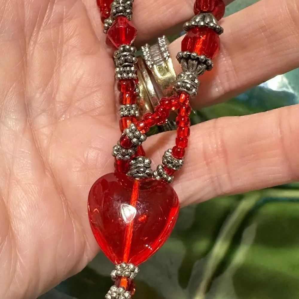 Handcrafted Lampwork Bead Red Bracelet 7-8” Artisan Glass Heart Closure
